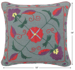 handmade  Pillow Gray Red Hand-Woven SQUARE 100% Wool Suzani Throw Pillow