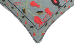 handmade  Pillow Gray Red Hand-Woven SQUARE 100% Wool Suzani Throw Pillow