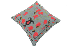 handmade  Pillow Gray Red Hand-Woven SQUARE 100% Wool Suzani Throw Pillow