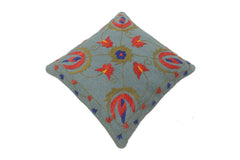 handmade Pillow Blue Red Hand-Woven SQUARE 100% Wool Suzani Throw Pillow