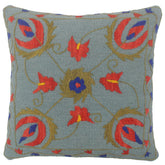 handmade Pillow Blue Red Hand-Woven SQUARE 100% Wool Suzani Throw Pillow
