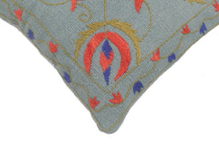 handmade Pillow Blue Red Hand-Woven SQUARE 100% Wool Suzani Throw Pillow