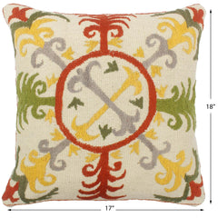 handmade Pillow Beige Rust Hand-Woven SQUARE 100% Wool Suzani Throw Pillow