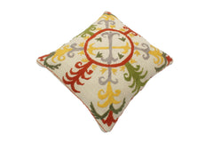 handmade Pillow Beige Rust Hand-Woven SQUARE 100% Wool Suzani Throw Pillow