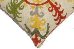 handmade Pillow Beige Rust Hand-Woven SQUARE 100% Wool Suzani Throw Pillow