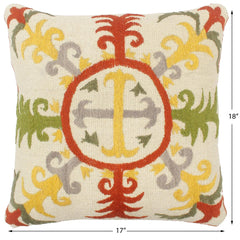 handmade Pillow Beige Rust Hand-Woven SQUARE 100% Wool Suzani Throw Pillow