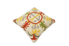 handmade Pillow Beige Rust Hand-Woven SQUARE 100% Wool Suzani Throw Pillow