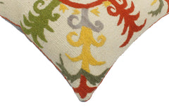 handmade Pillow Beige Rust Hand-Woven SQUARE 100% Wool Suzani Throw Pillow