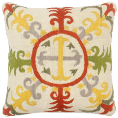 handmade Pillow Beige Rust Hand-Woven SQUARE 100% Wool Suzani Throw Pillow