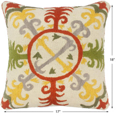 handmade Pillow Beige Rust Hand-Woven SQUARE 100% Wool Suzani Throw Pillow