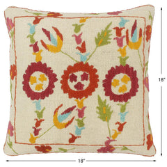 handmade Pillow Beige Rust Hand-Woven SQUARE 100% Wool Suzani Throw Pillow