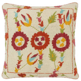 handmade Pillow Beige Rust Hand-Woven SQUARE 100% Wool Suzani Throw Pillow