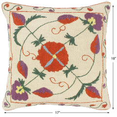 handmade Pillow Beige Rust Hand-Woven SQUARE 100% Wool Suzani Throw Pillow