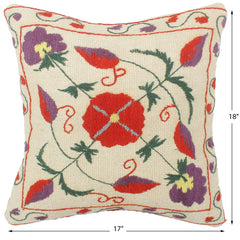 handmade Pillow Beige Rust Hand-Woven SQUARE 100% Wool Suzani Throw Pillow