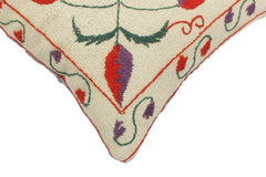 handmade Pillow Beige Rust Hand-Woven SQUARE 100% Wool Suzani Throw Pillow