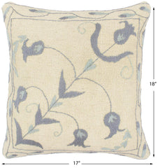 handmade Pillow Beige Blue Hand-Woven SQUARE 100% Wool Suzani Throw Pillow