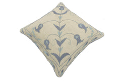 handmade Pillow Beige Blue Hand-Woven SQUARE 100% Wool Suzani Throw Pillow