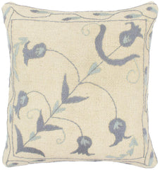 handmade Pillow Beige Blue Hand-Woven SQUARE 100% Wool Suzani Throw Pillow