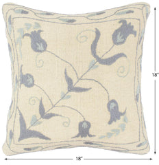 handmade Pillow Beige Blue Hand-Woven SQUARE 100% Wool Suzani Throw Pillow