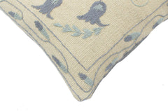 handmade Pillow Beige Blue Hand-Woven SQUARE 100% Wool Suzani Throw Pillow