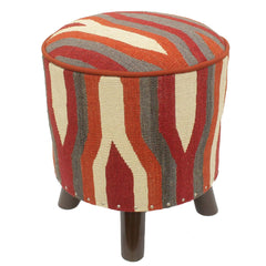handmade Modern Ottoman Rust Red Hand-made ROUND Vegetable dyed wool and wood