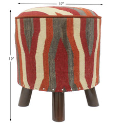 handmade Modern Ottoman Rust Red Hand-made ROUND Vegetable dyed wool and wood