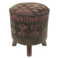 handmade Traditional Ottoman Black Purple Hand-made ROUND Vegetable dyed wool and wood