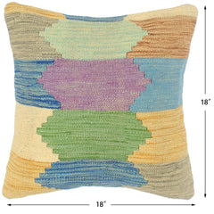 handmade Modern Pillow Blue Beige Hand-Woven SQUARE 100% WOOL Hand woven turkish pillow 2 x 2