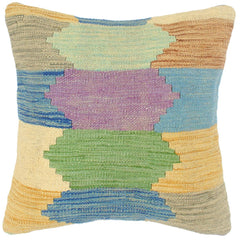 handmade Modern Pillow Blue Beige Hand-Woven SQUARE 100% WOOL Hand woven turkish pillow 2 x 2