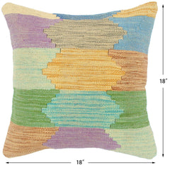 handmade Modern Pillow Blue Beige Hand-Woven SQUARE 100% WOOL Hand woven turkish pillow 2 x 2