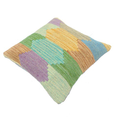 handmade Modern Pillow Blue Beige Hand-Woven SQUARE 100% WOOL Hand woven turkish pillow 2 x 2