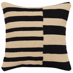 handmade Modern Pillow Beige Black Hand-Woven SQUARE 100% WOOL Hand woven turkish pillow 2 x 2