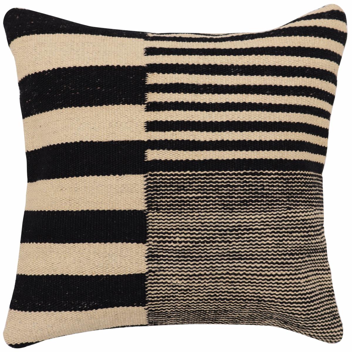 handmade Modern Pillow Beige Black Hand-Woven SQUARE 100% WOOL Hand woven turkish pillow 2 x 2