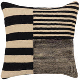 handmade Modern Pillow Beige Black Hand-Woven SQUARE 100% WOOL  Hand woven turkish pillow  2 x 2