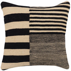 handmade Modern Pillow Beige Black Hand-Woven SQUARE 100% WOOL Hand woven turkish pillow 2 x 2