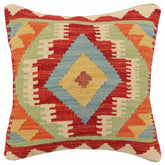 handmade Traditional Pillow Rust Blue Hand-Woven SQUARE 100% WOOL Hand woven turkish pillow 2 x 2