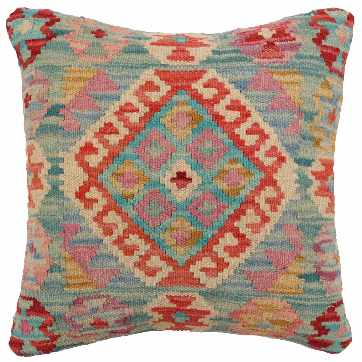 handmade Traditional Pillow Blue Red Hand-Woven SQUARE 100% WOOL Hand woven turkish pillow 2 x 2