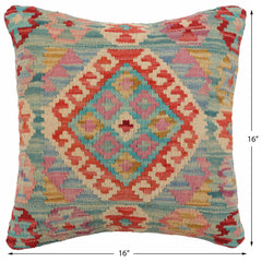 handmade Traditional Pillow Blue Red Hand-Woven SQUARE 100% WOOL Hand woven turkish pillow 2 x 2