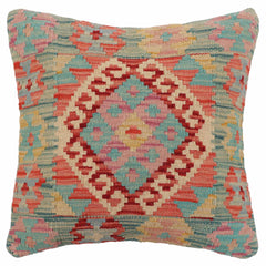 handmade Traditional Pillow Blue Red Hand-Woven SQUARE 100% WOOL Hand woven turkish pillow 2 x 2