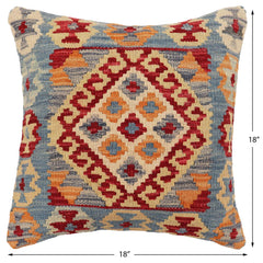 handmade Traditional Pillow Blue Red Hand-Woven SQUARE 100% WOOL Hand woven turkish pillow2' x 2'