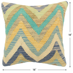 handmade Modern Pillow Blue Beige Hand-Woven SQUARE 100% WOOL Hand woven turkish pillow 2 x 2