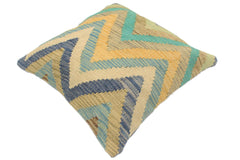 handmade Modern Pillow Blue Beige Hand-Woven SQUARE 100% WOOL Hand woven turkish pillow 2 x 2