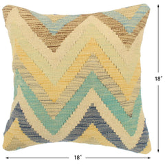 handmade Modern Pillow Blue Beige Hand-Woven SQUARE 100% WOOL Hand woven turkish pillow 2 x 2