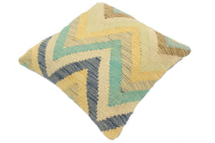 handmade Modern Pillow Blue Beige Hand-Woven SQUARE 100% WOOL Hand woven turkish pillow 2 x 2