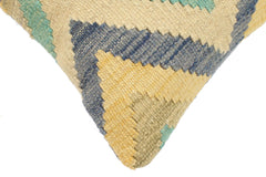 handmade Modern Pillow Blue Beige Hand-Woven SQUARE 100% WOOL Hand woven turkish pillow 2 x 2