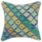 handmade Traditional Pillow Blue Beige Hand-Woven SQUARE 100% WOOL Hand woven turkish pillow2' x 2'