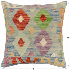 handmade Traditional Pillow Blue Rust Hand-Woven SQUARE 100% WOOL Hand woven turkish pillow2' x 2'