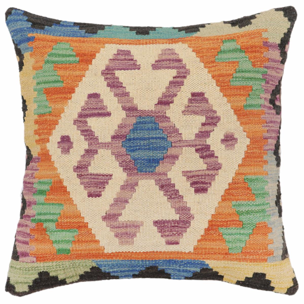 handmade Traditional Pillow Blue Beige Hand-Woven SQUARE 100% WOOL Hand woven turkish pillow2' x 2'