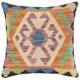 handmade Traditional Pillow Blue Beige Hand-Woven SQUARE 100% WOOL Hand woven turkish pillow2' x 2'