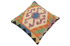 handmade Traditional Pillow Blue Beige Hand-Woven SQUARE 100% WOOL Hand woven turkish pillow2' x 2'